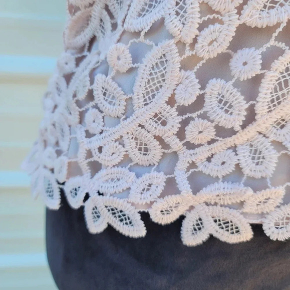 Catherine Malandrino Blush Pink Crochet LACE Tank Top Blouse Cotton Zip S - Picture 4 of 7